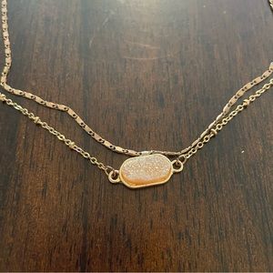 Thin Double Chain Necklace with Light Pink Stone